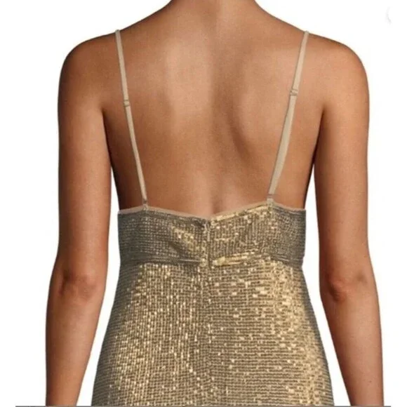 NEW FREE PEOPLE X SAYLOR Sz X-Small FRANKIE SEQUIN MESH MINI SLIP DRESS Gold - Picture 10 of 13